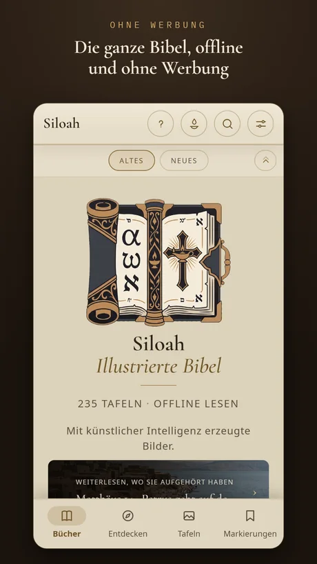 Die ganze Bibel, offline und ohne Werbung.