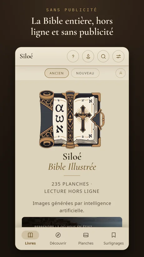 La Bible entière, hors ligne et sans publicité.