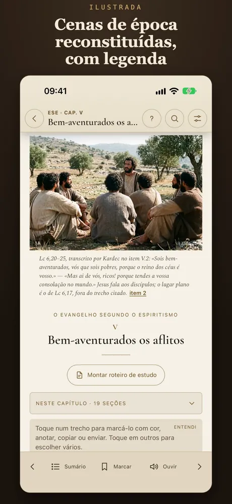 Cenas de época reconstituídas, com legenda.