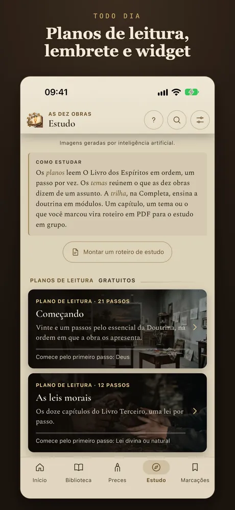 Planos de leitura, lembrete e widget.
