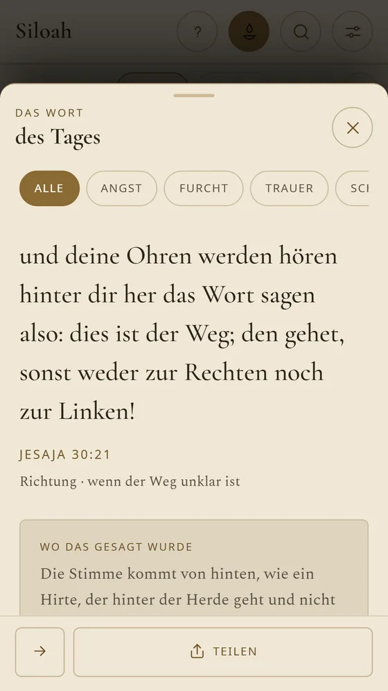 Das Wort von heute, Lukas 15,20, mit den Themen Angst, Furcht und Trauer.