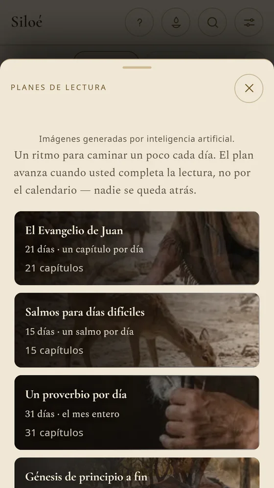 Lista de planes de lectura: el Evangelio de Juan, Salmos para días difíciles y un proverbio al día.