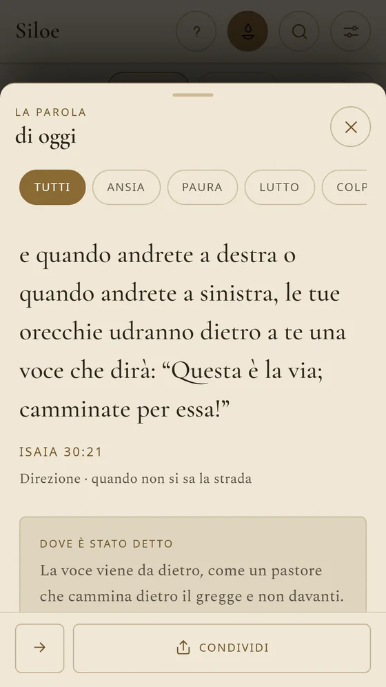 La Parola di oggi, Luca 15:20, con i temi ansia, paura e lutto.