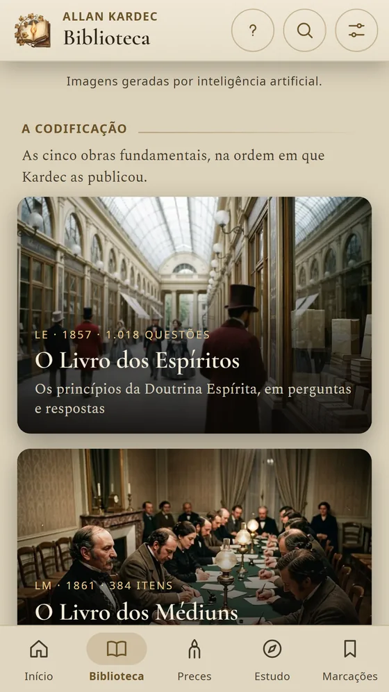 Rivail: a biblioteca com O Livro dos Espíritos e O Livro dos Médiuns.